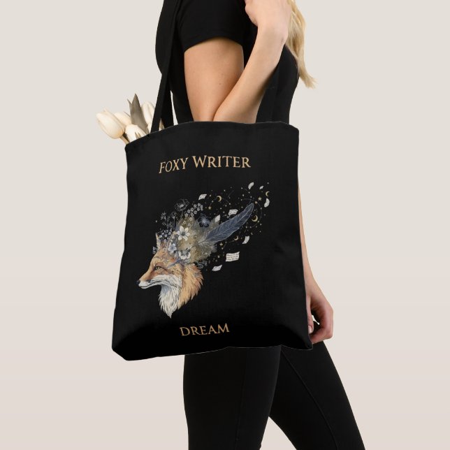 Bolsa Tote Foxy Writer Celestial Dream | Whimsical Fox & Quil (Close Up)