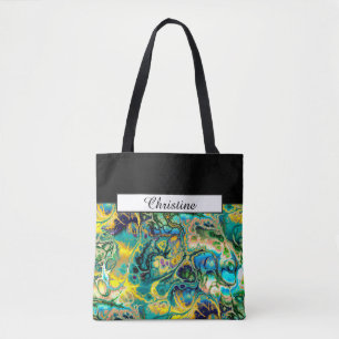Bolsa Tote FRACTAL BATIK Teal Yellow Blue Salmon