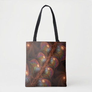 Bolsa Tote Fractal Castanho Abstrato fluorescente colorido
