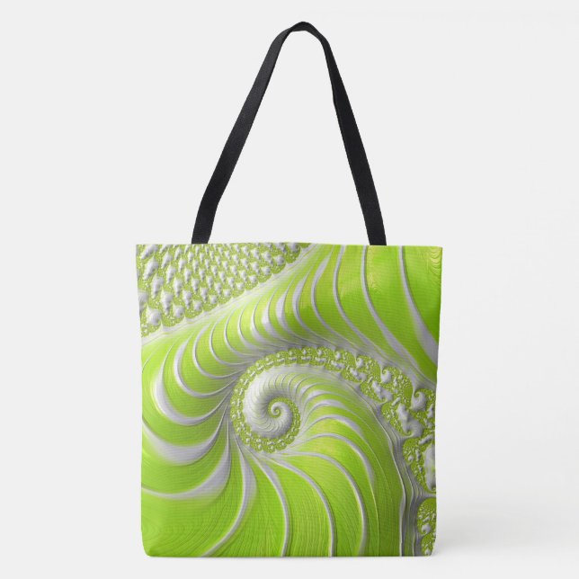 Bolsa Tote Fractal em Espiral Verde Lima Abstrato (Frente)