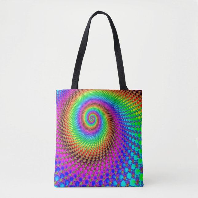 Bolsa Tote Fractal espiral abstrato - colorido do néon (Frente)
