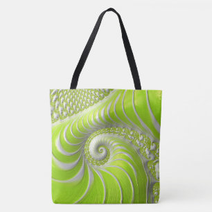 Bolsa Tote Fractal espiral do Verde limão abstrato