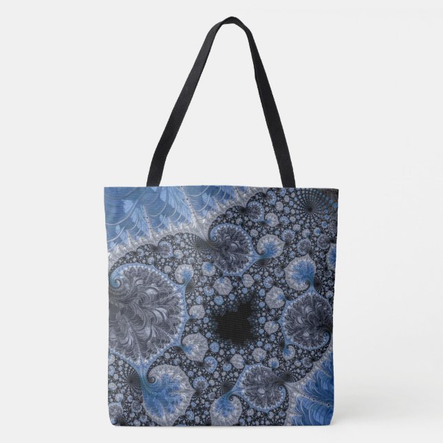 Bolsa Tote Fractal Intricista Azul-abstrato e Preto (Frente)
