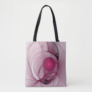 Bolsa Tote Fractal Sinuoso, Arte Abstrato Moderno Rosa Berry