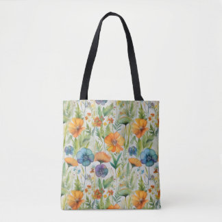 Bolsa Tote França País Decor Aquarela Flores Selvagens