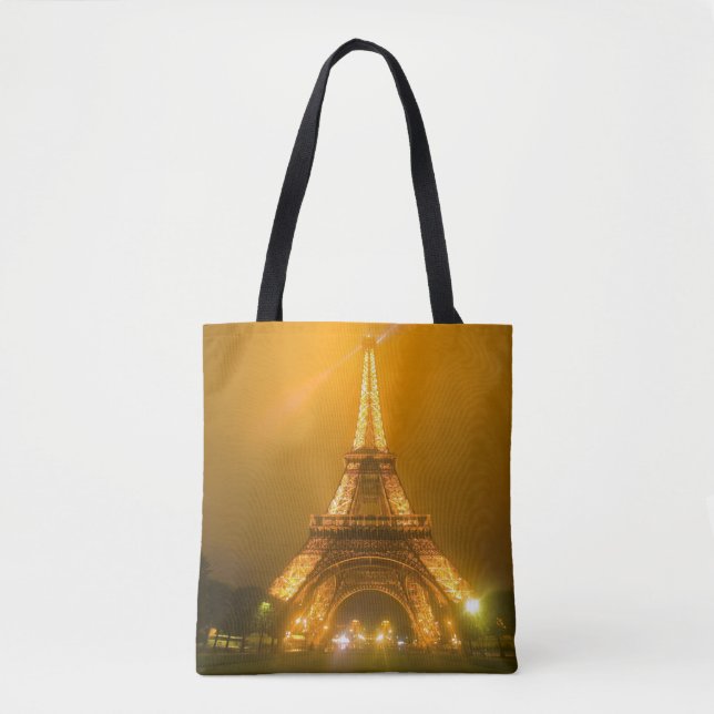 Bolsa Tote França, Paris. Torre Eiffel iluminada às 3 (Frente)