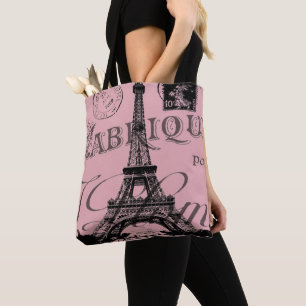 Bolsa Tote frança viagem chic pink vintage paris eiffel torre
