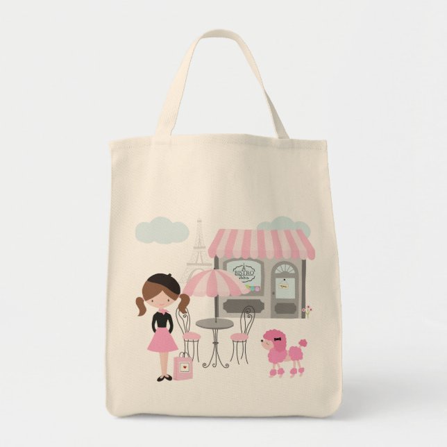 Bolsa Tote Francês Decor Little Girl vai a Paris (Frente)
