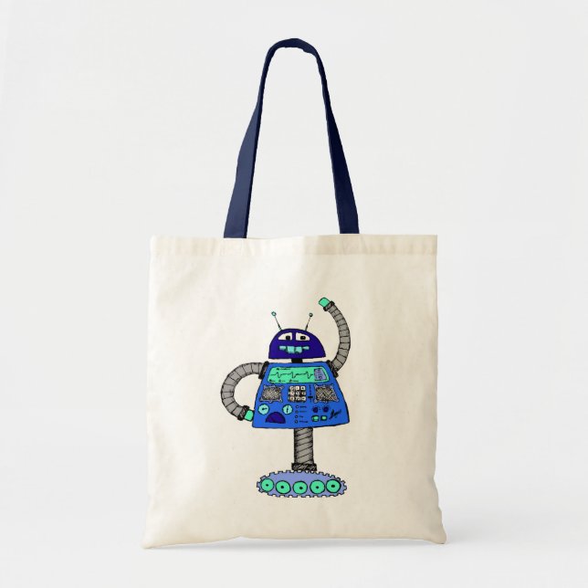 Bolsa Tote Frankie Robot: Azul em branco (Frente)