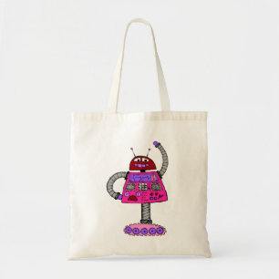 Bolsa Tote Frankie Robot: Rosa em branco