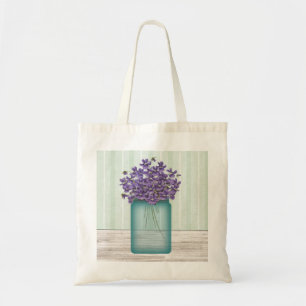 Bolsa Tote Frasco de pedreiro azul do saco das violetas