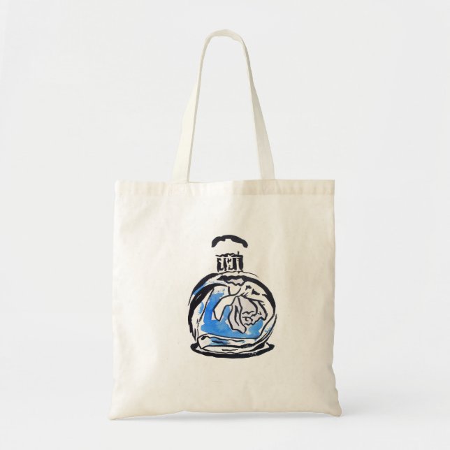 Bolsa Tote Frasco de perfume de ilustração de moda azul (Frente)