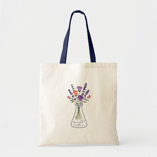 Bolsa Tote Frasco de Química Botânica com Lavanda e Rosa A (Frente)
