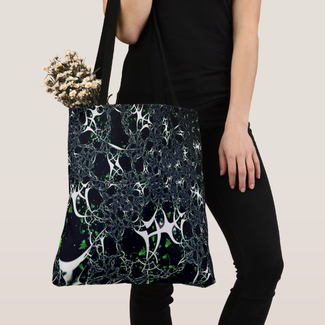 Bolsa Tote Fratural branco imperfeito no espaço negro, tricot (Close Up)