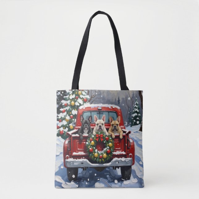 Bolsa Tote French Bulldog Christmas Red Truck Holiday (Frente)