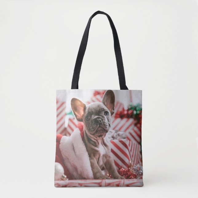 Bolsa Tote French Bulldog in Christmas Hat (Frente)