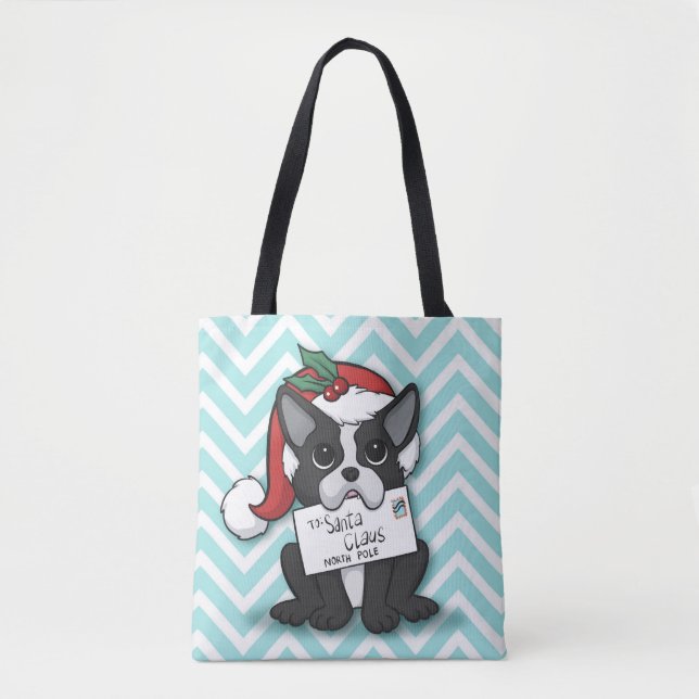 Bolsa Tote French bulldog Santa Claus Holiday (Frente)