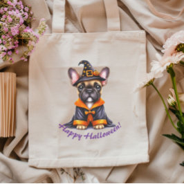 Bolsa Tote Frenchie Halloween Purple Robe Witchy Hat