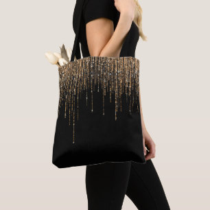 Bolsa Tote Frente Glitter Preto-Dourado Espelho Preto-Luxo