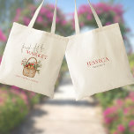 Bolsa Tote Fresco do Chá de panela de nome de mercado<br><div class="desc">Fresco do Chá de panela de nome de mercado. As palavras Fresco do The estão em uma série elegante. O resto do texto que você pode personalizar facilmente. E personalize com um nome no verso. Celebrar a noiva com este charmoso design de chá de panela inspirado no mercado. Apresentando uma...</div>