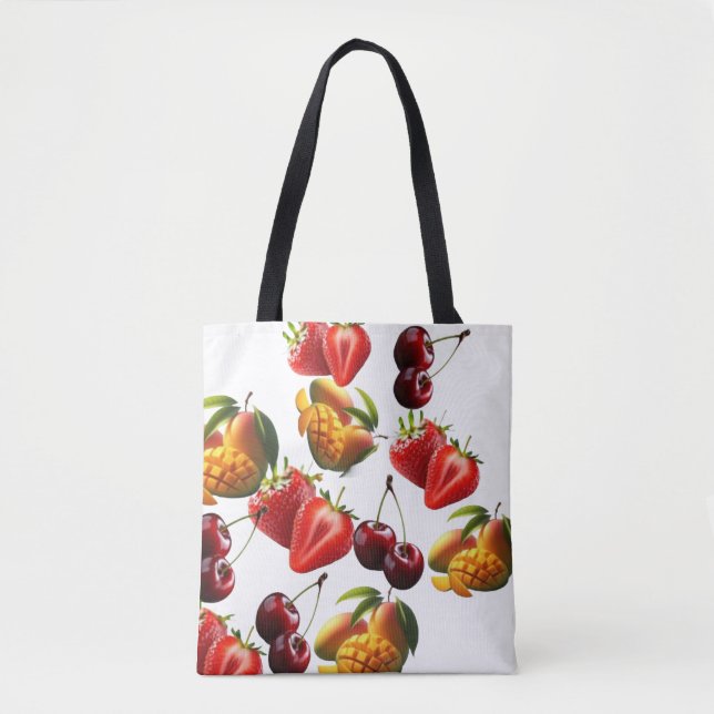 Bolsa Tote Fresh Fruit Pattern – Strawberry, Cherry & Mango A (Frente)