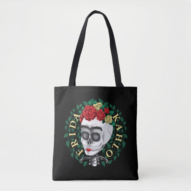 Bolsa Tote Frida Kahlo | Crânio com Rosa (Frente)