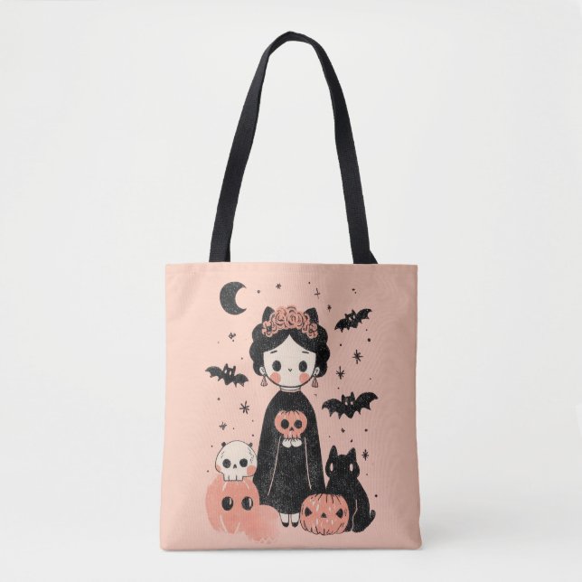 Bolsa Tote Frida Kahlo Pink Pasteloentre Spooky Cute Hallowee (Frente)