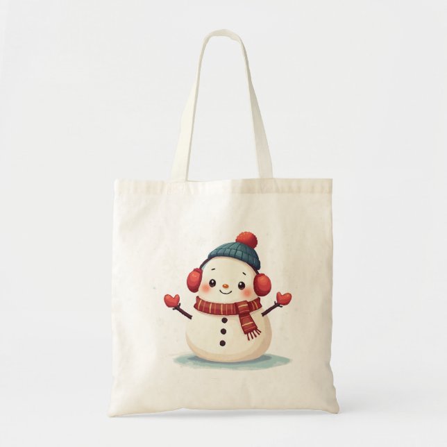 Bolsa Tote Friendly Cozy Kawaii Snowman Snowflake (Frente)