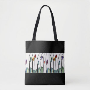 Bolsa Tote Fronteira floral de abstrato Bonito em preto