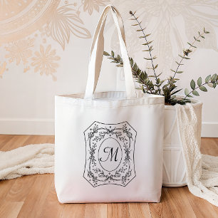 Bolsa Tote Fronteira Floral Vintage Monograma Elegante Person