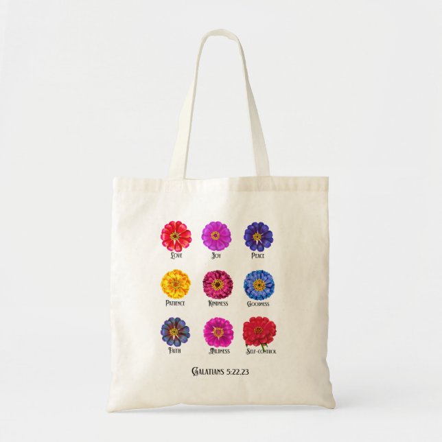 Bolsa Tote Fruitage of the spirit With Zinnias  (Frente)