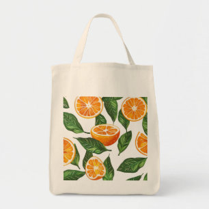 Bolsa Tote Fruta Botânica Laranja Cítrica Sem Costura