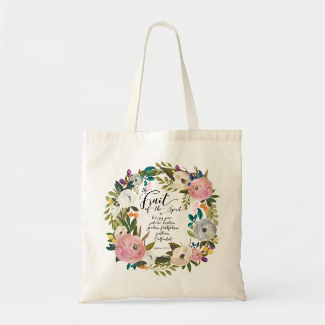 Bolsa Tote Fruta da Espírito Aquarela Floral (Frente)