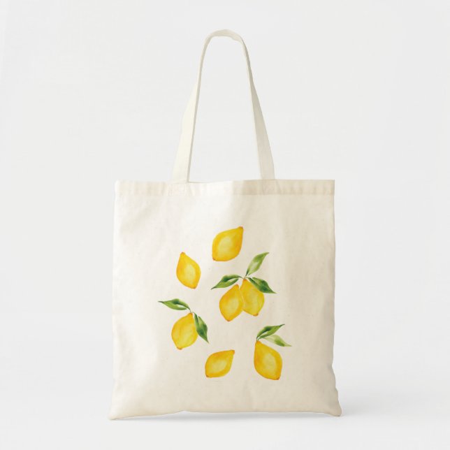 Bolsa Tote Fruta de aquarela de limão amarelo-acastanhado (Frente)