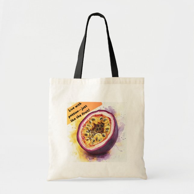 Bolsa Tote Fruta Divertida e Motivada Citação de Frutos Passi (Frente)