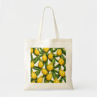 Bolsa Tote Fruta do Dragão Amarelo Padrão de Cacto Tropical