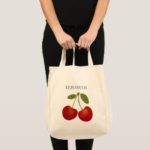 Bolsa Tote Fruta Personalizar Nome Personalizado do Red Cherr