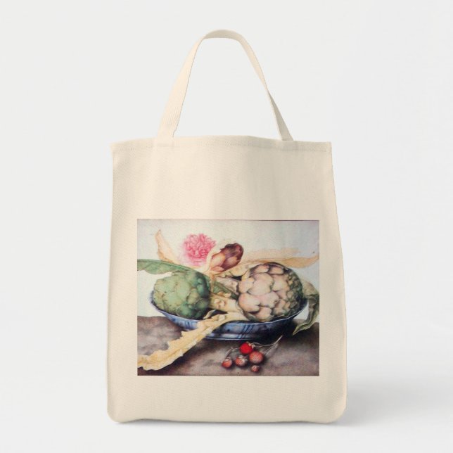 BOLSA TOTE FRUTAS DA SEASON 4- ARTICHOKES, ROSA E STRAWBERRIE (Frente)