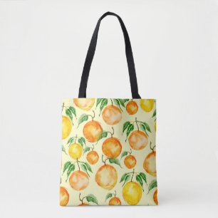 Bolsa Tote Frutas de citros de aquarela, padrão tropical.