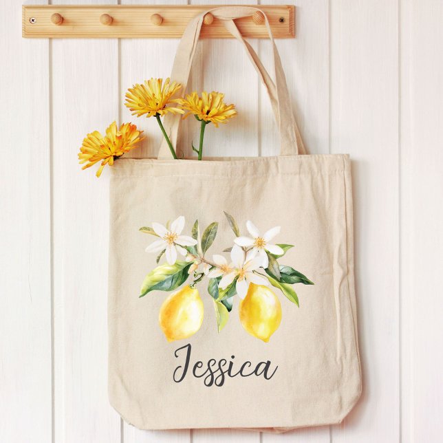 Bolsa Tote Frutas de Limão Monograma Flores Brancas Galho de  (In situ)