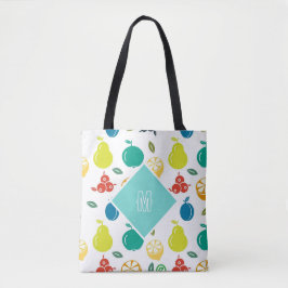 Bolsa Tote Frutas de Monograma Coloridas Simples e Bonitas An