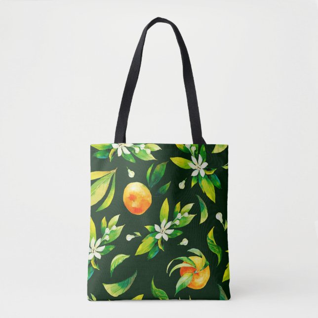 Bolsa Tote Frutas e folhas de citrinos sem costura (Frente)