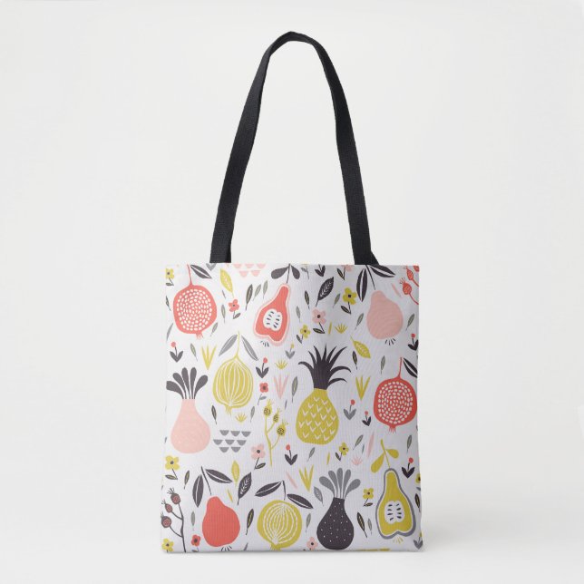 Bolsa Tote Frutas, flores: padrão sem costura. (Frente)