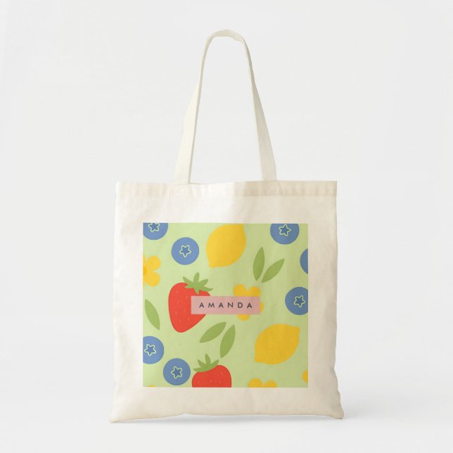 Bolsa Tote Frutas Personalizadas de Morango Limão Mirtilo (Frente)