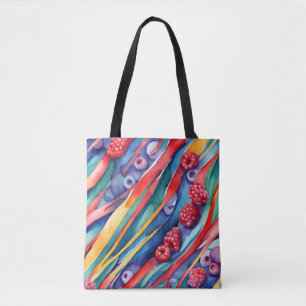 Bolsa Tote Frutas Silvestres e Listras Coloridas Frescas