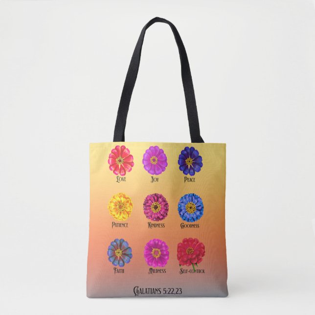Bolsa Tote Fruto do espírito Com Zinnias  (Frente)