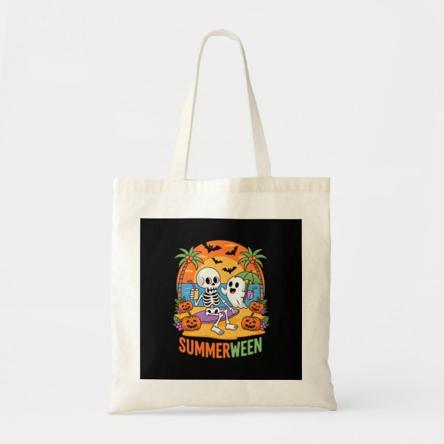 Bolsa Tote Fu do Halloween de Summerwin Skeleton Ghost Beach (Frente)
