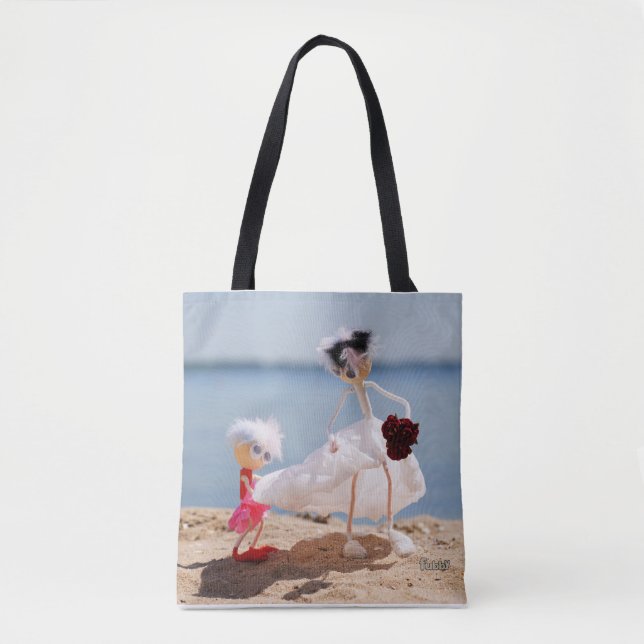 Bolsa Tote Fubby Bruidsmeisje met Bruid op strand. (Frente)
