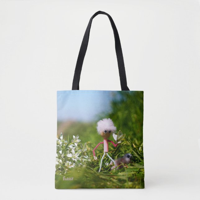 Bolsa Tote Fubby met Vlinder in een zomers landschap. (Frente)
