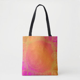 Bolsa Tote Fuchsia Rosa Laranja & Dourado Glam Mandala Indian